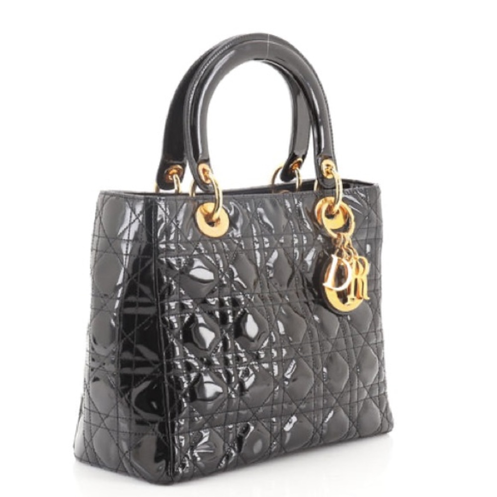 Vintage Lady Dior Bag Cannage Quilt Patent Medium